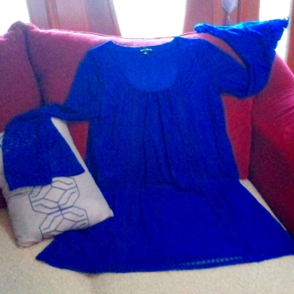 NWT Royal blue sm. lacey shirt dress pit-pit 18 L-33 flare arms